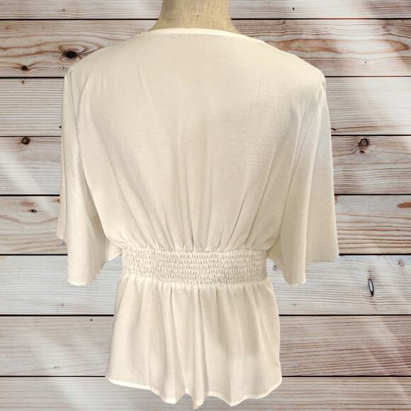 Women's Shein Sz Lg (fits Medium) White Empire Waist Flutter Sleeve Top - Picture 4 of 5